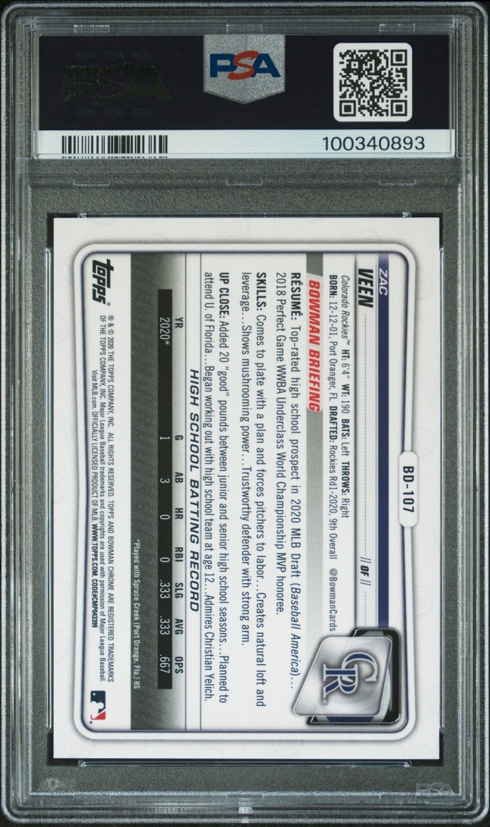 2020 Bowman Chrome Draft Sapphire Edition - Zac Veen #BD-107 Aqua