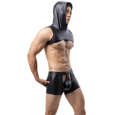 Men Trunks Hooded Wet Look Underwear Briefs Sexy Boxers Shorts Stage Performance