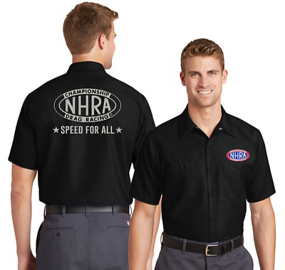NHRA EMB Super Cool Fade Resistant Black Mechanics Work Shirt. NHRA