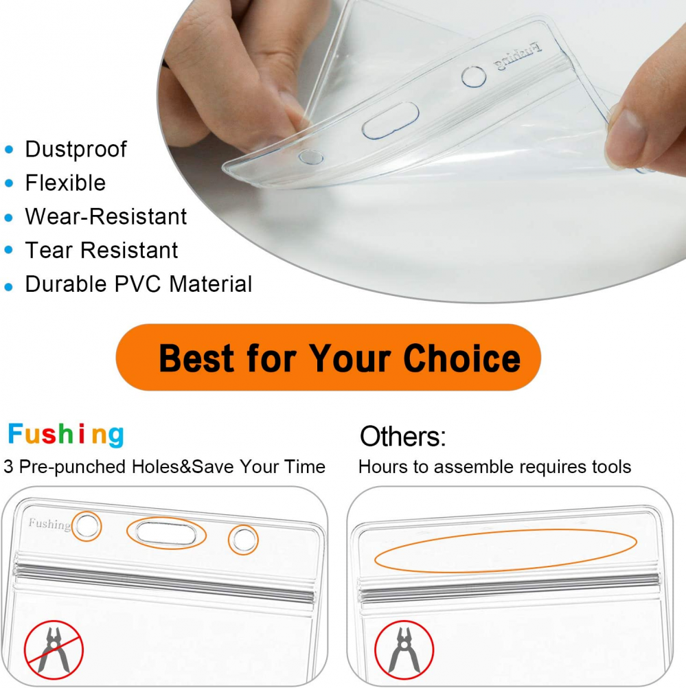 Fushing 20 pack Clear Plastic Horizontal Name Tag Badge ID Card Holders Uk Stock