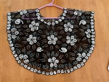 BLACK SEE THRU SILVER BEADED SEQUINNED PULL OVER CAPELET CAPE WRAP EVENING 1 SZ