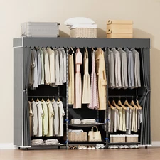 Heavy Duty Garment Rack Clothes Metal Closet Organizer System w/ Cover Dustproof