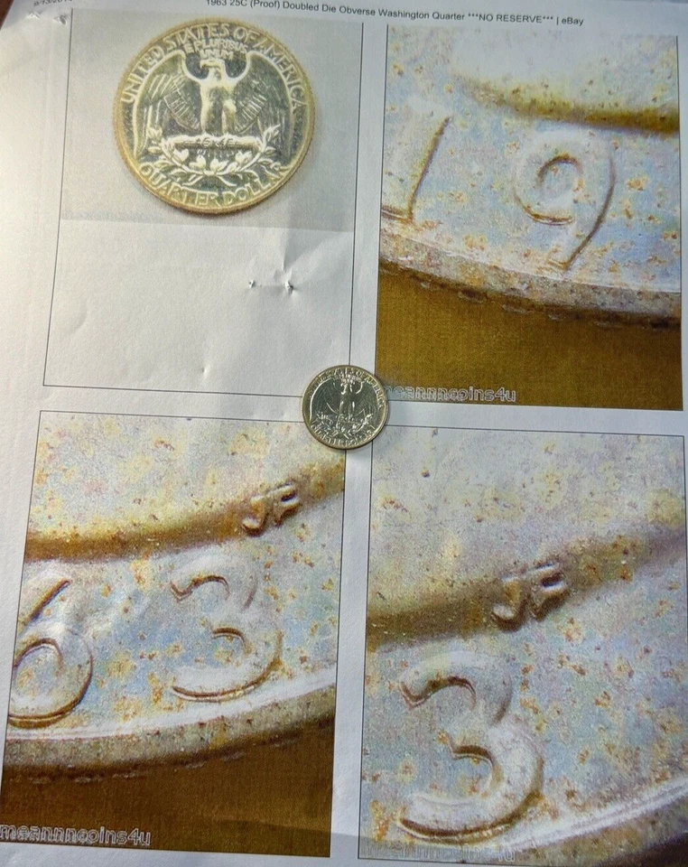 1963-P Silver Proof 25c ~ ERROR Doubled Die Obverse ~ Toned Bargain ~ H98 - Image 2 of 4