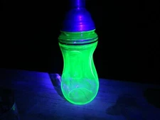 Depression Green Glass 11" COCKTAIL SHAKER Aluminum Lid Glows Uranium Barware