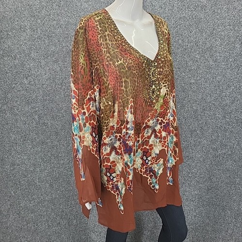 M by Marc Bouwer Printed Blouse with Neckline Embellishment 3X Plus Size Top - Picture 5 of 12