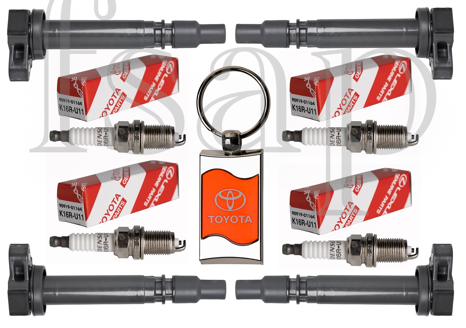 Set of 4 Spark plugs  4 Ignition coil 2004 Toyota Tacoma 2.7L L4  Keychain