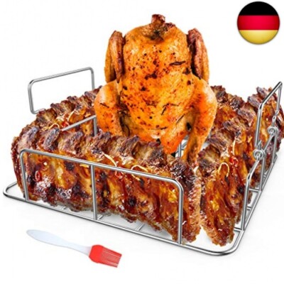 RUSFOL Beercan Hähnchenbräter und Rippengestell mit Silikonölbürste, qua
