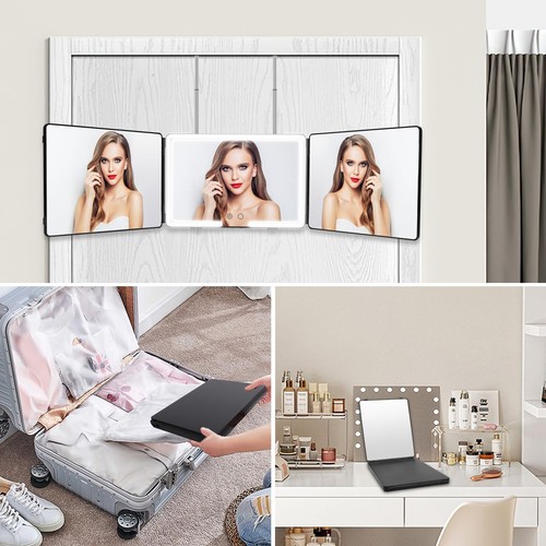 Specchio 3 Vie LED Specchio Casa per Autotaglio Capelli 14x9 Pollici Supporto Porta 360... - Foto 3 di 6