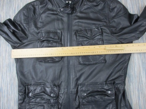 Reiss Leather Jacket Mens Large Black Middleman Bomber Style Soft Leather Pocket - Picture 9 of 14