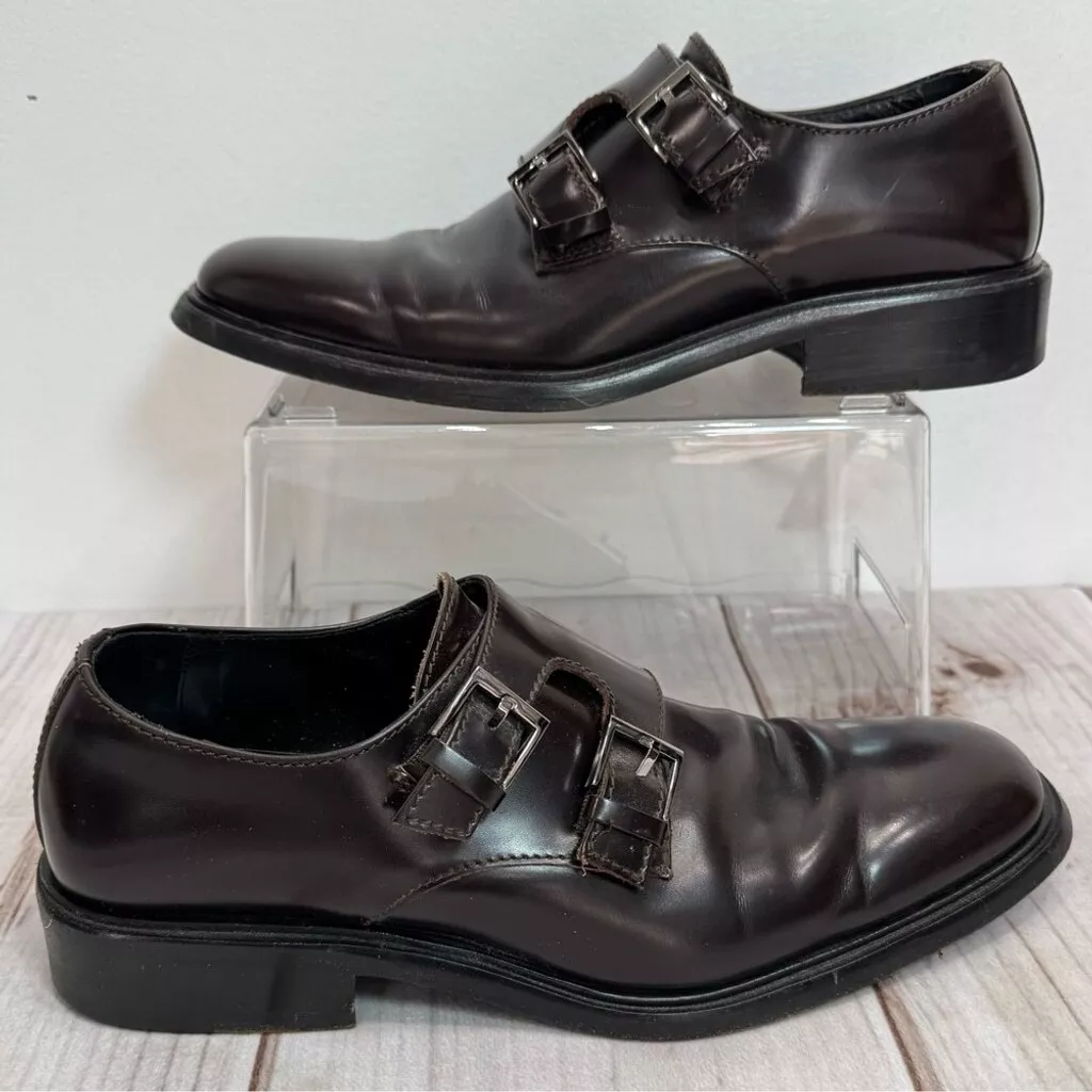 Chaussures habillées homme Gucci cuir marron foncé double moines boucle sangle Oxford
