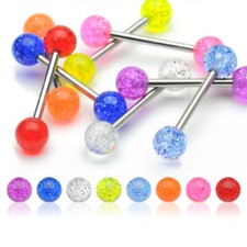 1,6 x 16 mm Zungen Piercing Glitter Glitzer Barbell Hantel Brust Piercing Z282