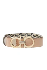 NEW SALVATORE FERRAGAMO Women's Double Gancini 726008 Beige Belt Size 100 $595