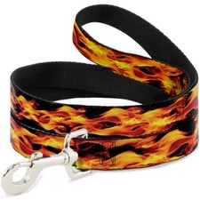 Dog Leash Flames Vivid Black Orange 6 Feet Long 1.5 Inch Wide