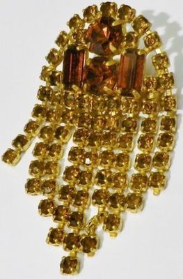 Broche Bijou Vintage Couleur Or Avec Pampille Et Pierre Citrine - Modèle 5224 - Occasion En Bon état
