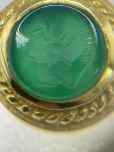 Vintage 14K Yellow Gold Round Button Stud Earrings with Green Fluorite Spartan - Picture 9 of 9