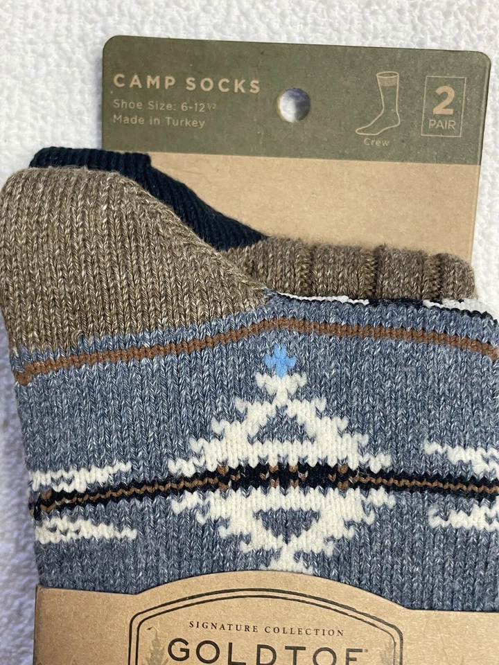 Calcetines de campamento GoldToe para hombre azules y marrones 2 pares de zapatos talla 10-13 nuevos con etiquetas Foto 3 de 4