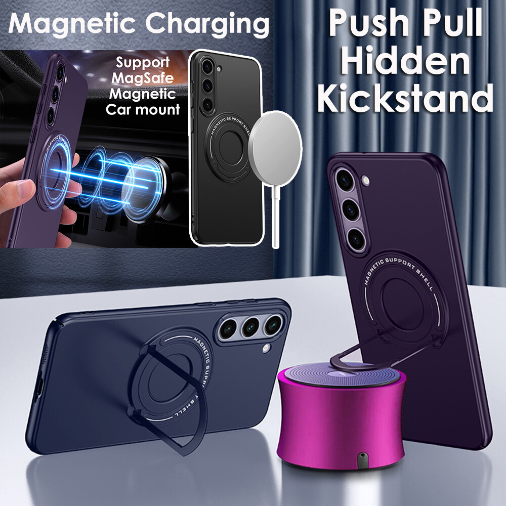 For Samsung S23 Plus Ultra Magnetic Case Cover with Push Pull Hidden Ring Stand-image