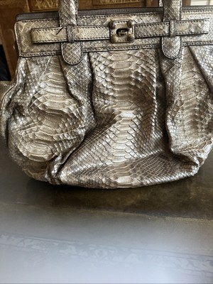 ZAGLIANI Python Skin Leather Large Tote Bag Metallic Puffy Snake Purse