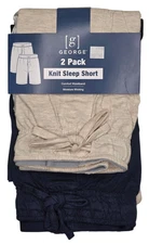 George #11760 NEW Men's Drawstring Comfort Waistband 2 Pack Knit Sleep Shorts