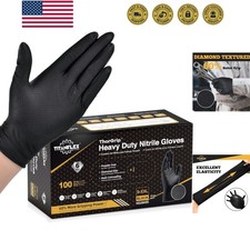 Heavy Duty Black Industrial Nitrile Gloves with Raised Diamond Texture, Latex...