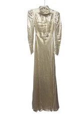 1930's champagne silk bias cut vintage wedding dress size M hand beaded