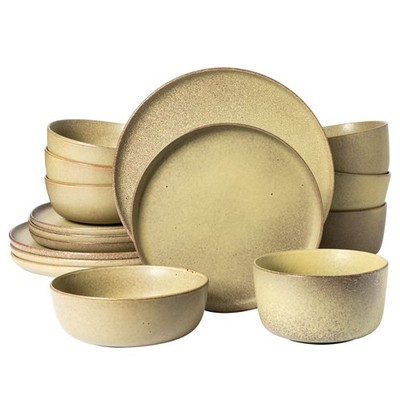 James Street 16 Piece Stoneware Matte Reactive Double Bowl Dinnerware Set - T...