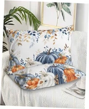  Fall Blue Pumpkins Pillow Cases Standard 26" x 20" (Pack of 2) Blue Orange