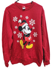 Disney Mens Mickey Mouse Santa Sweatshirt Medium Red Christmas Holiday Pullover