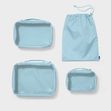 4pc Packing Cube Set - Open Story Muddy Aqua: Zipper  Drawstring Closure