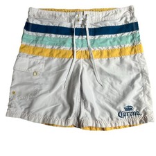 CORONA EXTRA Men's Sz L Board Shorts, Navy Blue Yellow Beer Cerveza Swim Trunks