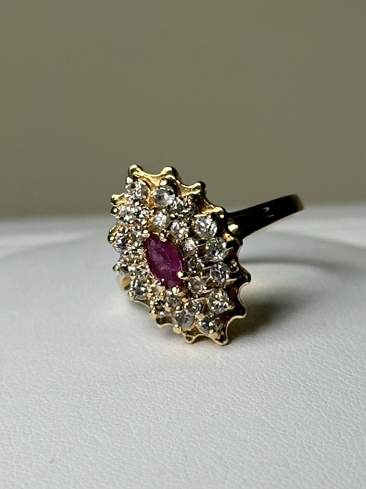 Solid 14K Yellow Gold Ring & Natural Ruby & Appro… - image 2