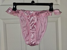 Vintage Girly Glossy Satin String Bikini Panties. Size Large