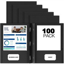 100 Pack Black Two Pocket Folder with Prongs, Paper Folders with Pockets and ...