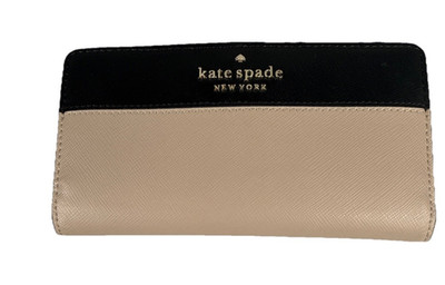 Kate Spade New York Black Tan Wallet Places for Cards, ID Bills & Outside Change