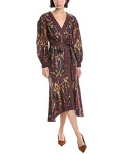 Marchesa Notte Printed V-Neck Midi Dress Women's