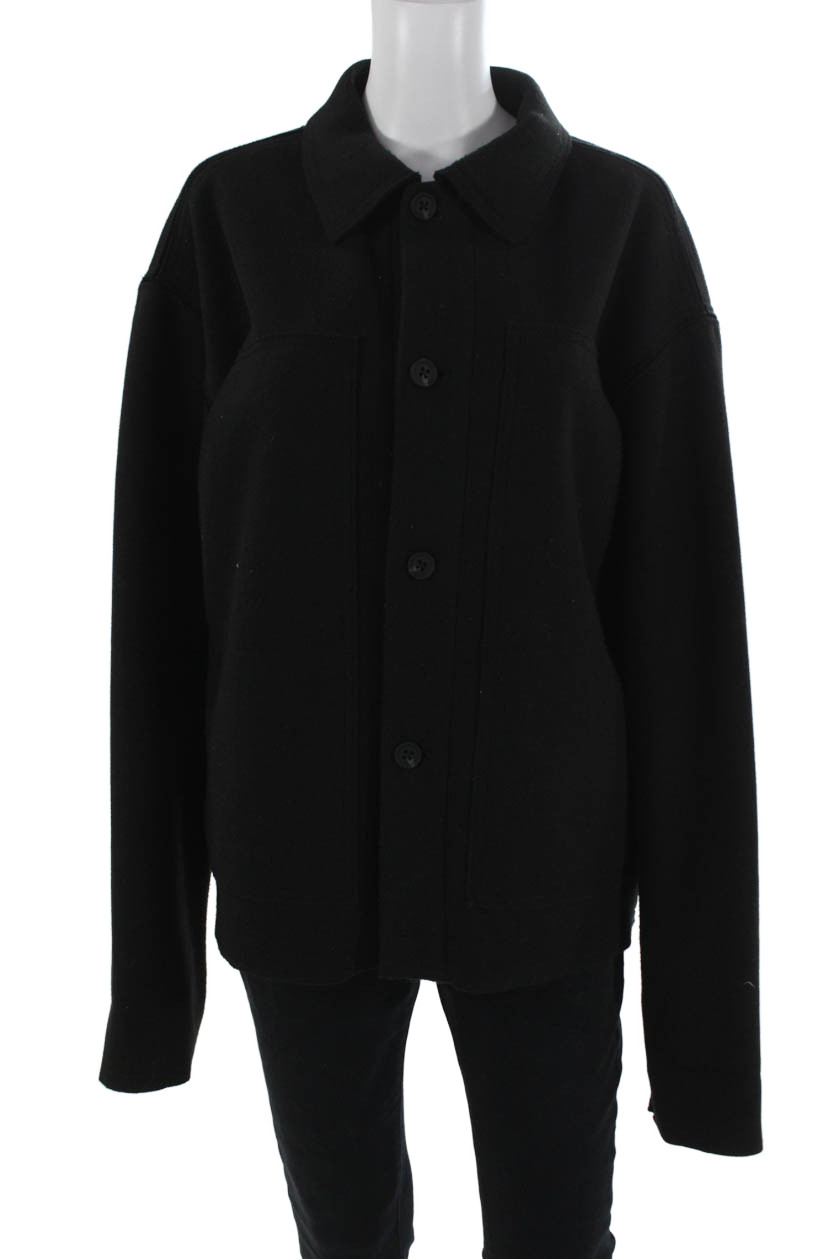 Zara Mens Collared Solid Black Button Front Long … - image 1