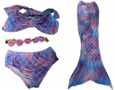 4PC Mermaid Tail Costume Set 46" Long 20" Waist Dress Up Bikini Top Headband T6