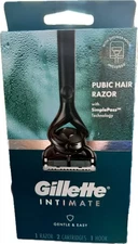 Gillette Intimate Gentle & Easy Men's Pubic Hair Razor with 2 Cartridges New