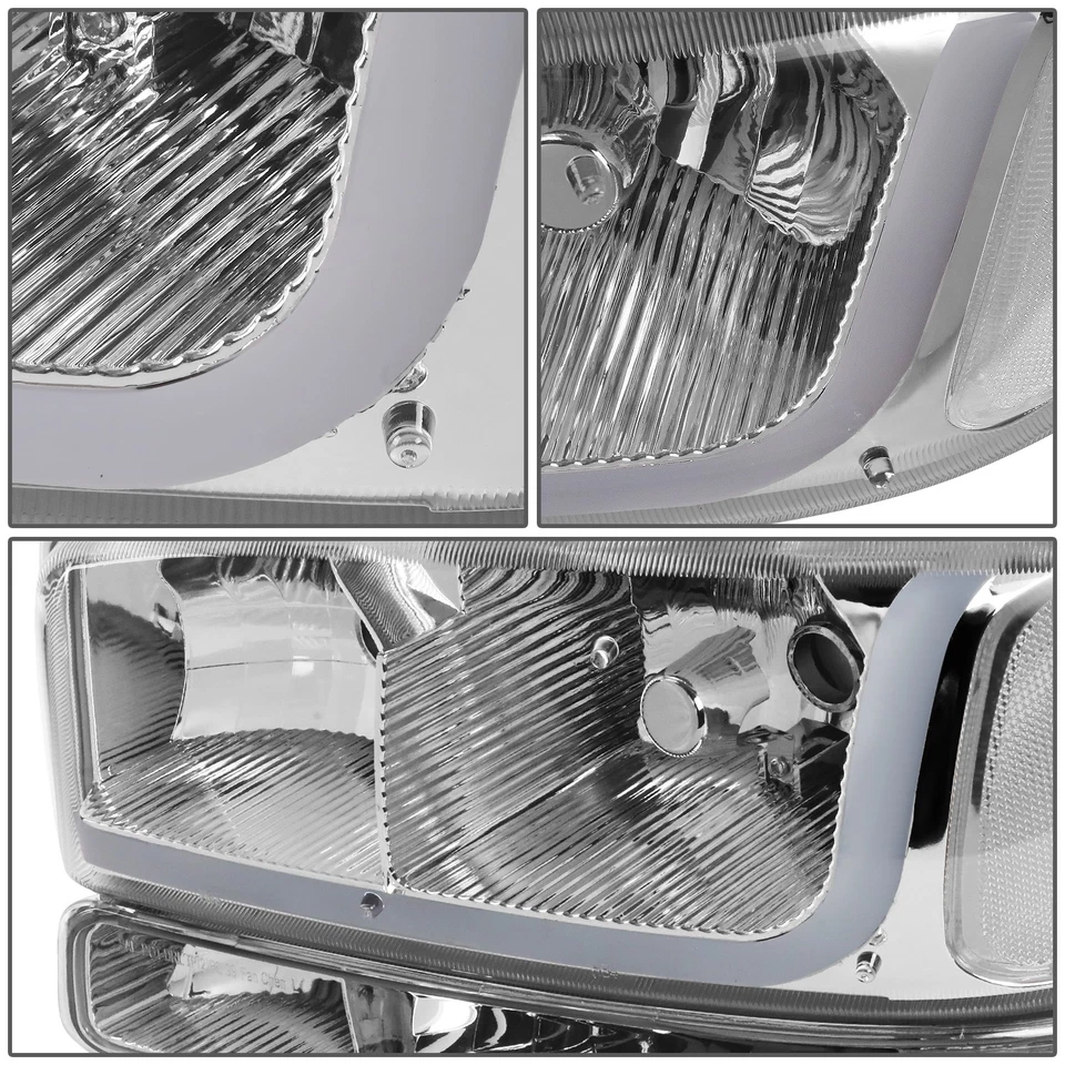 PARA 99-07 GMC SIERRA/YUKON LED DRL FARÓIS TRANSPARENTES CROMADOS COM LÂMPADAS DE SINALIZAÇÃO PARA-CHOQUES - Imagem 4 de 4
