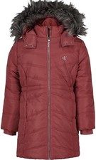 Calvin Klein Girls' 12/14 Hooded Puffer Jacket, Full-length With Fleece Lining