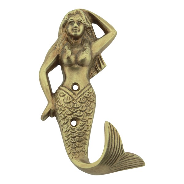 Haken - Meerjungfrau Wandhaken Aus Messing Antik 7 X 14 Cm Sea-Club-image