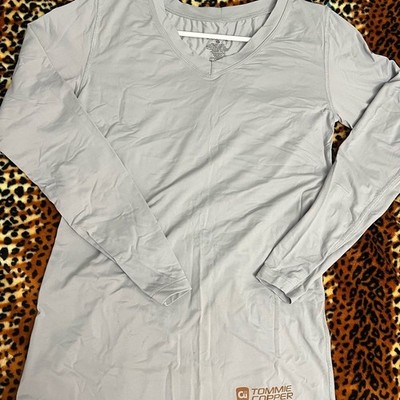Tommie Copper Womens Core Compression Long Sleeve V-Neck Shirt Gray Large