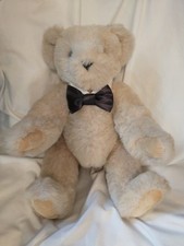 Vermont Teddy Bear Fully Jointed Light Tan w Black Bowtie 15"