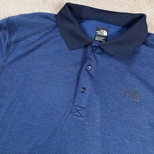 The NORTH FACE Mens Large Blue FLASHDRY Snap Front Short Sleeve Polo Shirt