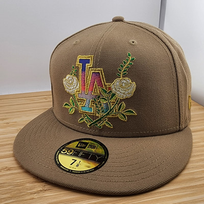 Los Angeles Dodgers Fitted Hat, Khaki Cap, Rose Garden, New Era