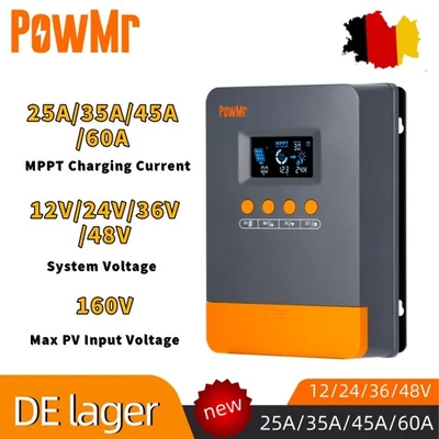 Controlador de carga solar PowMr 25A 35A 60A MPPT regulador de cargador 12V 24V 48V PV 160V