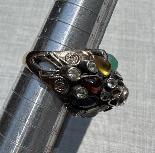 Antique Thai Princess Ring - 14k Gold, Various Stones, Size 5, Weighs 5.39Grams - Picture 7 of 11