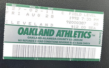 8/28/92 A'S TICKET STUB-CARNEY LANSFORD LAST HR #151/RICKEY H. SB/BAINES HR #237