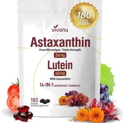 VivoNu 14-in-1 Astaxanthin 24mg & Lutein 40mg with Zeaxanthin Supplements, 6 Mon