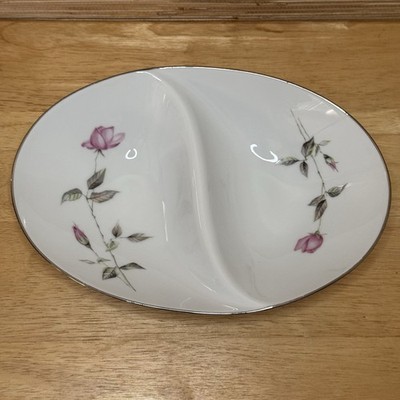 Vintage  Sango Style House DAWN ROSE Oval Divided Vegetable Bowl Japan